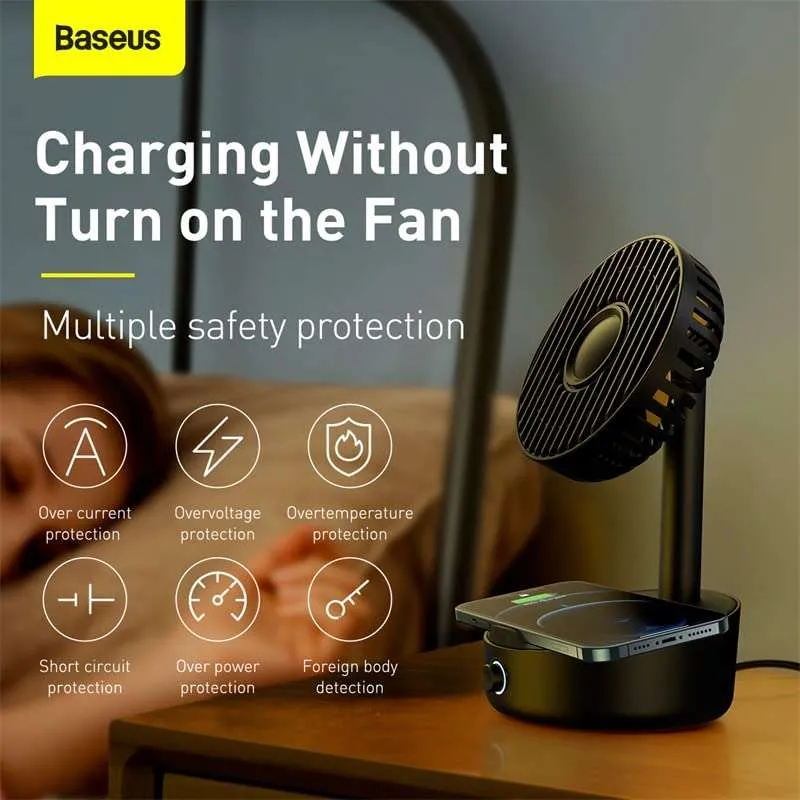 بررسی پنکه و شارژر وایرلس بیسوس Baseus Hermit Wireless Charger BS-W513 WXYZ-B01 توان ۱۰ وات دارای استند