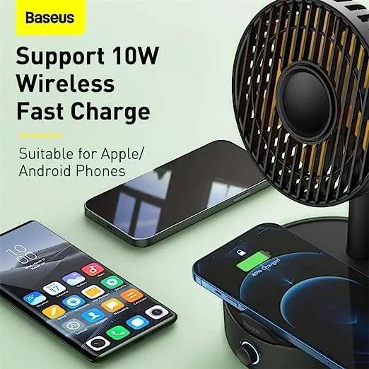 بررسی پنکه و شارژر وایرلس بیسوس Baseus Hermit Wireless Charger BS-W513 WXYZ-B01 توان ۱۰ وات دارای استند