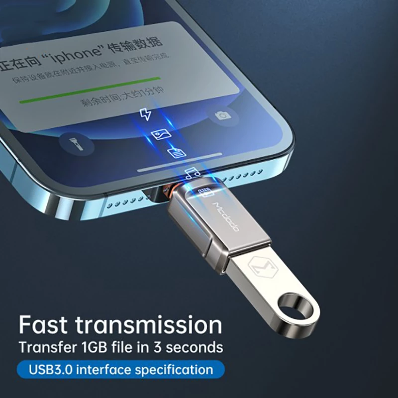 بررسی تبدیل OTG لایتنینگ به USB 3.0 مک دودو Mcdodo OT-8600 USB 3.0 to Lightning Convertor آیفونی