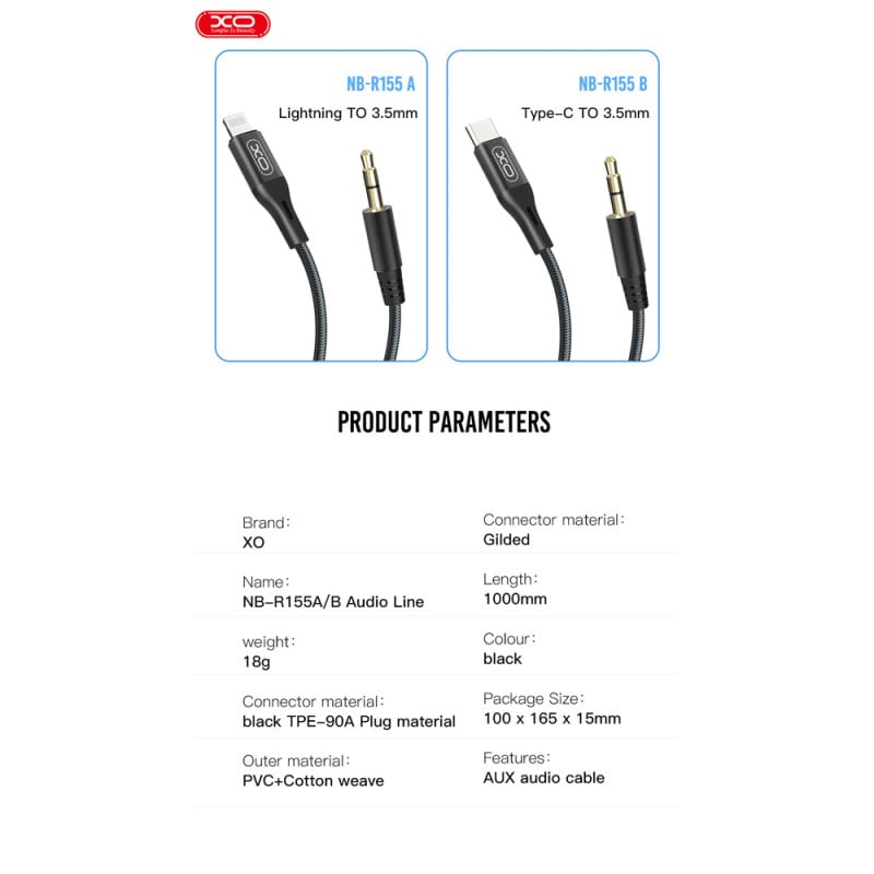 بررسی کابل تبدیل AUX به USB-C ایکس او مدل XO-NB-R155B طول ۱ متر