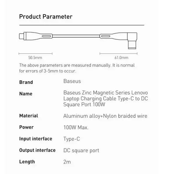 بررسی کابل شارژر مگنتی لپ تاپ لنوو بیسوس Baseus Zinc Lenovo Type C to DC CATXC-Y01 طول ۲ متر توان ۱۰۰ وات