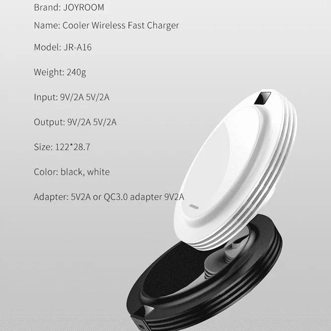 بررسی شارژر وایرلس جویروم Joyroom JR-A16 Cooler Wireless Fast Charger QC3.0 10W توان ۱۰ وات همراه کابل