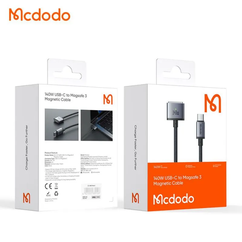 بررسی کابل شارژر مگ سیف مک بوک مک دودو Mcdodo CA-1470 طول ۲ متر توان ۱۴۰ وات