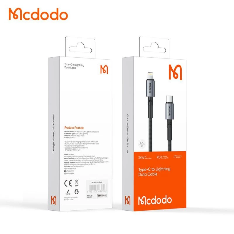 بررسی کابل لایتنینگ به Type C مک دودو Mcdodo CA-2850 طول ۱.۲ متر توان ۳۶ وات