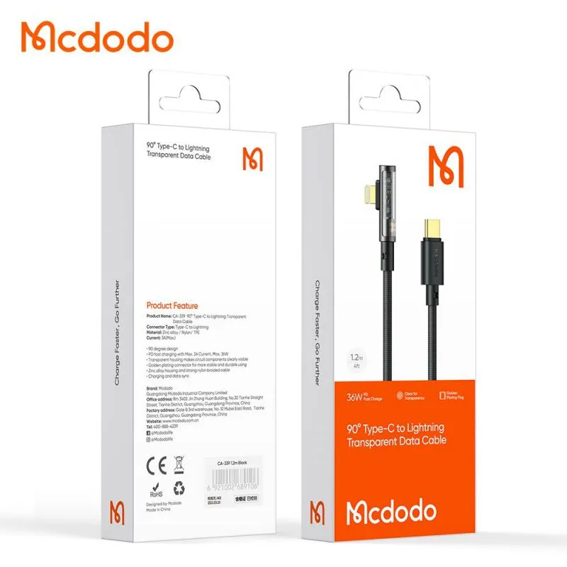 بررسی کابل لایتنینگ به Type C مک دودو Mcdodo CA-3390 توان ۳۶ وات طول ۱.۲ متر