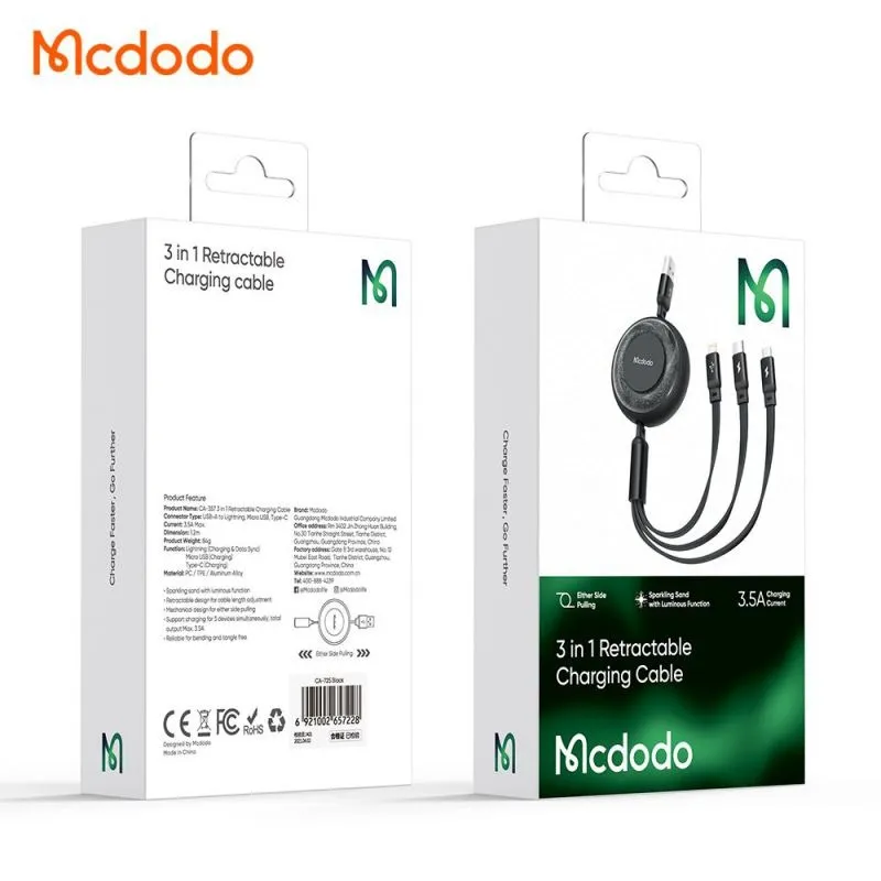 بررسی کابل سه سر مک دودو Mcdodo CA-3570 توان ۱۵ وات و طول ۱.۲متر