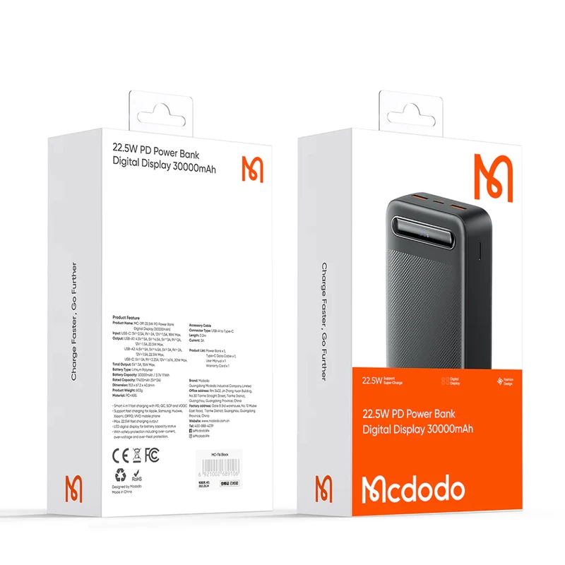 بررسی پاوربانک ۳۰۰۰۰ میلی آمپر مک دودو Mcdodo MC-3911 با توان ۲۲.۵ وات