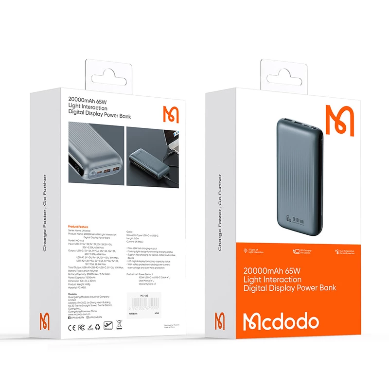 بررسی پاوربانک ۲۰۰۰۰ میلی آمپر مک دودو Mcdodo MC-4460 توان ۶۵ وات