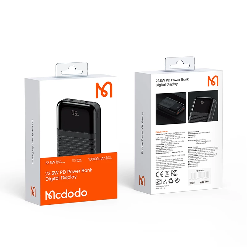 بررسی پاوربانک ۱۰۰۰۰ میلی آمپر مک دودو Mcdodo MC-5851 توان ۲۲.۵ وات