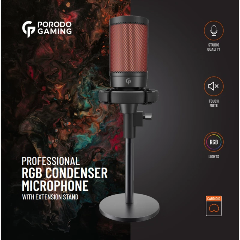 بررسی میکروفون گیمینگ پرودو Porodo RGB Condenser Microphone PDX519